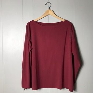 J JILL LUXE SUPIMA RUBY RED BOAT NECK TEE SHIRT LONG SLEEVES WOMENS SIZE XL